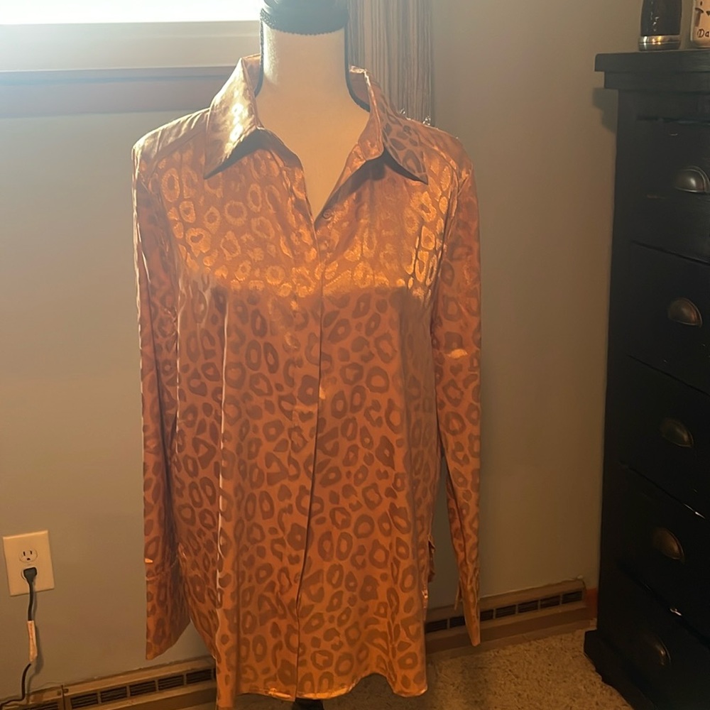 NEW Gold Spotted Button Down Blouse